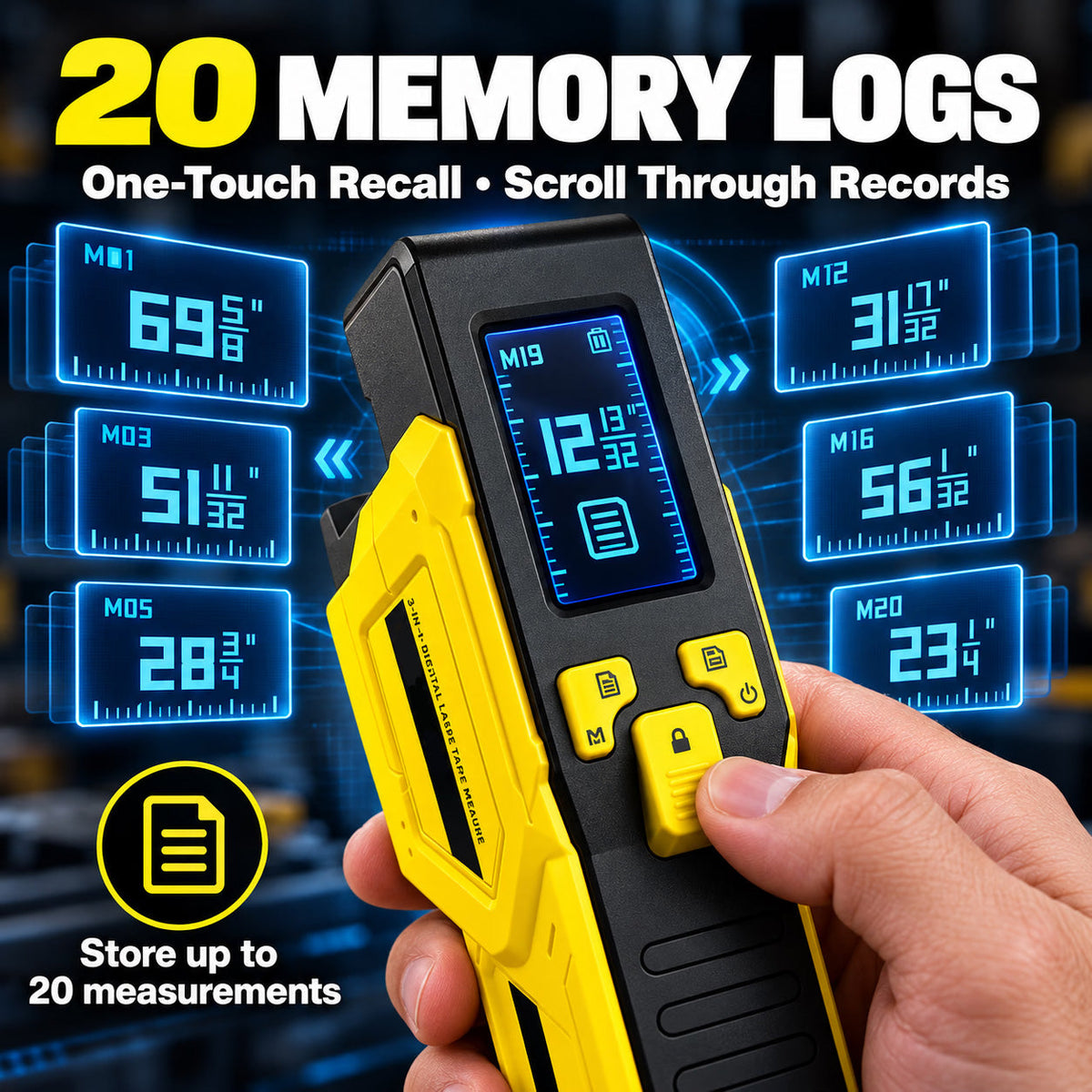 📏 3-in-1 Digital Laser Tape Measure – 16.4 FT Self-Locking Tape with LCD Display & USB-C Charging⚡