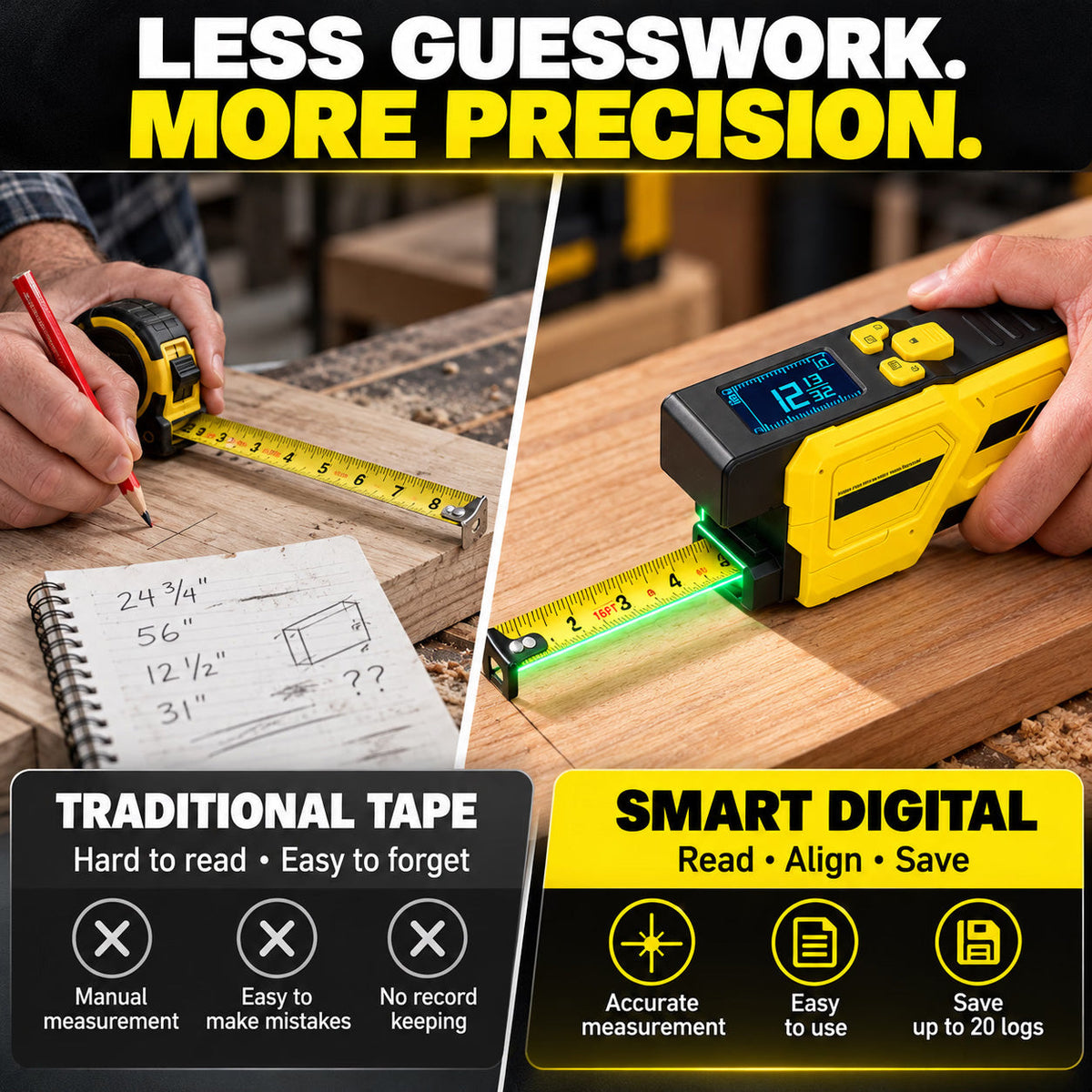 📏 3-in-1 Digital Laser Tape Measure – 16.4 FT Self-Locking Tape with LCD Display & USB-C Charging⚡
